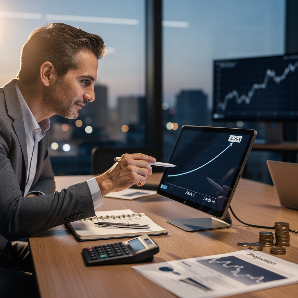 un homme étudie les risques que peuvent engendrer le placement de 100 000 euros par mois